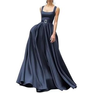 Satin Elegant High Waisted A-line with Belt Formal Women's Dress NWT Size 10-12